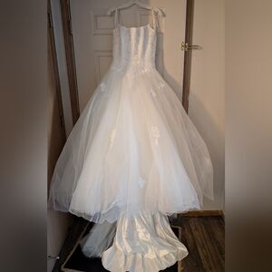 Elegant White Spaghetti Strap Wedding Gown From David's Bridal